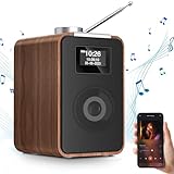 Wholede DAB Plus Radio mit Bluetooth, DAB Radio mit 2000mAh Akku, DAB+/FM Radio Retro Holz Digitalradio Radiowecker mit Zweifacher Alarm und USB/AUX/TF Hafen