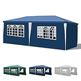 Yakimz Pavillon, Wasserdicht Gartenpavillon, Stabil Winterfest mit 4 Seitenteilen und Fenstern, Garten Partyzelt UV Schutz 50+ für Marktstand, Festival, Flohmarkt und Campen, Grün, 3x6m, Blau