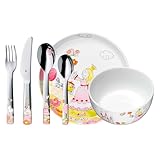 WMF Kindergeschirr-Set Prinzessin Anneli – 6-teilig mit Name – Personalisierbar mit Gravur – Teller, Schale & Besteck – Porzellan – Geschenk für Mädchen