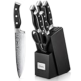 D.Perlla Messerblock mit Messerset, 7-TLG Selbstschärfender Messerblock, Scharf Edelstahl Messerset Set mit Kunststoff-Griff und Holzblock, Profi Küchenmesserset, Schwarz