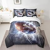 Feelyou Queen-Size-Fußball-Bettwäsche-Set für Kinder, Jungen, Mädchen, 3D-gedrucktes Rugby-Bettwäsche-Set, 7-teiliges Sport-Bettwäsche-Set, enthält Bettdecke, Bettlaken-Set, Kissenbezüge, superweich