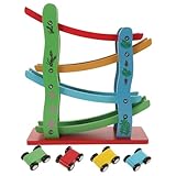GARIOUANS Vierlagiges Holzspielzeug Rutschbahn mit Buntem Holzrennwagen Pädagogisches Schiebeauto Fördert Kreativität und Geistige Entwicklung für Jungen und Mädchen Indoor