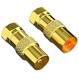 RedStar24 SAT Adapter Koax Antenne (1x F-Stecker auf IEC Antennenstecker, 1x auf Antennenbuchse), Coax Kupplung für Koaxialkabel Verbinder - Antennenkabel, vergoldet
