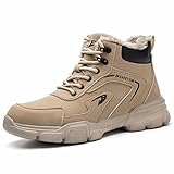 ZSDZSZ Winter-Sicherheitsstiefel für Herren, wasserdicht, Arbeitsschuhe, Damen, Stahlkappe, Sneaker, warmes Fell gefüttert, Sicherheitsschuhe, beige, 39 1/3 EU