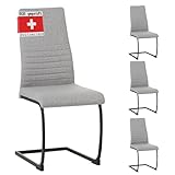 Albatros Freischwinger Stuhl TURANO 4er Set, Grau - Esszimmerstuhl Schwingstuhl mit Modernem Design, Stoff-Bezug, Dicke Polsterung - Küchenstuhl, Polster-Stuhl Esszimmer, Esstisch Stuhl