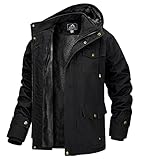 MAGCOMSEN Herren Winterparka Fleece Gefüttert Winterjacke mit Fell Herren Cargo Wintermantel Outdoor Bomberjacke mit 7 Taschen Schwarz XL