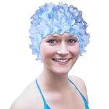 Badekappen für Damen – Retro-Badekappe mit Blumenmuster, handgefertigt, stilvolle Badekappe, Brokat, wasserdichter Haarschutz, Pool, Strand, Urlaub, Bademode, Zubehör, lange kurze Haare