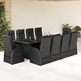 Homgoday 11-TLG. Garten-Essgruppe mit Kissen Schwarz Poly Rattan Gartenmöbel Set Sitzgruppe Stühle mit Tisch Terrassenmöbel Balkonmöbel Modular Design Gartengarnitur Sitzgarnitur