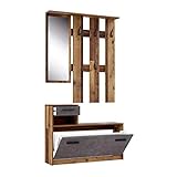 FORTE Foxi Kompaktgarderobe inklusive Spiegel, Holzwerkstoff, Old Wood Vintage Dekor, 97.5 x 25 x 180 cm