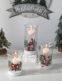 Romadedi Teelichthalter Weihnachten Weihnachtsdeko Innen: 3er Set Windlicht Glas Kerzengläser Mit Rote Beeren Tannenzapfen Glaszylinder Für Tischdeko Weihnachten Fensterdeko Kamin Deko Weihnachtsgesch