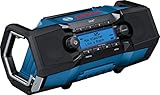 Bosch Professional 18V System Akku Baustellenradio GPB 18V-2 SC (Empfang über DAB+, Bluetooth, FM und AUX, inklusive Netzteil, AUX-Kabel, 3V Lithium-Knopfzellen-Batterie, im Karton)