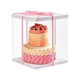 Warmiehomy Transparente Tortenschachtel Weiß, 22 * 22 * 32cm Kuchenbehälter mit Deckel, Kuchentransportbox Tortentransportbox mit Sockel Band für Geburtstage, Hochzeiten, Parteien (6 Zoll)