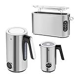 WMF Set 3-teilig Lumero Toaster 2 Scheiben, Langschlitz mit Brötchenaufsatz und Lumero Wasserkocher mit Temperatureinstellung 1,6l, elektrischer Wasserkocher und Design-Milchaufschäumer elektrisch