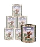 Dehner Premium Hundefutter Adult | Nassfutter für ausgewachsene Hunde | Allergiker | Rind, Wild| schnittfest | ohne künstliche Zusätze | getreidefrei | mit viel Fleisch Premiumqualität | 6 x 800 g
