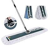 Myiosus Flacher Bodenwischer, 105cm Breit Groß Wischmopp, Baumwolle & Mikrofaser Mopp mit Edelstahlgriff, Flachmopp für Büro Home Mall Hotel Garagen - mit 2 Moppads