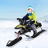 Qweidown Motorrad Ski Lenkschlitten Schlitten mit Sensiblem Lenkrad, Doppelbremsen und Zugseil Schlitten Snowracer Rennrodel, Schlitten Bob Kinderschlitten