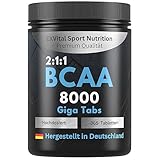 BCAA 8000 Giga Tabs - 365 vegane Tabletten, hochdosiert mit 8000mg BCAA pro Tag - im optimalen Verhältnis 2:1:1 - Aminosäuren Komplex aus Leucin, Isoleucin & Valin - laborgeprüft