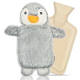 Mouji® Premium Wärmflasche Kinder Pinguin mit Bezug flauschig 0,75l | Thermophor | Wärmflaschen, Warmflasche | Wärmeflaschen, Bettflasche für Erwachsene, Wärmebeutel | Hot water bag, hot water bottle