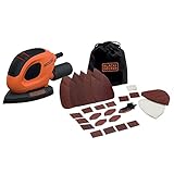 BLACK+DECKER Dreieckschleifer Mouse für staubfreies Schleifen (55 Watt Schleifmaschine, Schleifplatte 133 x 95 mm, Schleifen Polieren, inkl. Schleifpapiere + Fingerschleifpapier) BEW230BCA