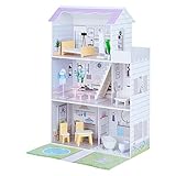 Teamson Kids Olivias Little World Giant Doll House mit 16 Puppenzubehör, Holzpuppenhaus mit Möbeln, 3 -stöckig, Kinderpuppenhaus für 12 Zoll/30 cm Puppen, Alter 3 Jahre+