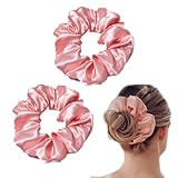BIRLOZA Scrunchies Haargummi Damen, 2 Stück Weiche Seide Haargummis Mädchen, Premium Satin Invisibobble Scrunchie, Haargummi Scrunchies für Lange Feine Oder Dicke Lockige Haare Mädchen (Rosa)