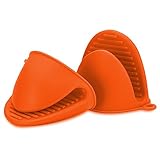 YUANDAN 2 x Mini-Ofenhandschuhe, Silikon, hitzebeständig, Verbrühungsschutz, zum Kochen, Pinch-Grips, Topflappen und Topflappen, Orange