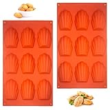 YUNXCNA 2 Stück Silikon Madeleines Backformen, Wiederverwendbar Backform für Madeleine, 9 Hohlräume Silikon Madeleines Backformen, Madeleena Form für Kuchen Schokolade Süßigkeiten Kekse (Rot)