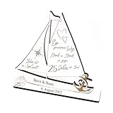 Silberhochzeit Deko Hochzeitstag silberne Hochzeit Geschenk mit Gravur Namen Datum 25 Jahre Jubiläum Holz Aufsteller Schiff - Ein gemeinsamer Weg, Hand in Hand - 18 x 20 cm