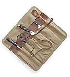 Angus Stoke Messertasche Kochmesser aus Canvas Tuch und Leder - Kochmesserrolle groß – Messer Tasche für Köche – Kochtasche Kochen, Camping & BBQ Neil (Beige)