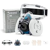 RHINO Smart Solutions Atemschutzmaske Staub RH-M102 | Atemschutz Respirator Mask P3R FFP3 Filter mit Schutzbrille | Gas Maske für Feinstaub, Lackierer, Schimmel, Artbeiten, Schleifen