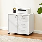 TUKAILAI Rollcontainer Abschließbar, Mobiler Aktenschrank mit 3 Schubladen und Schrankfach, 4 Rollen, Schubladenschrank für Büro und Home Office, Weiß