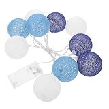 Zerodeko Dekorative LED Ball Lichterkette aus Baumwollgarn 10 Flammig Batteriebetrieben Blau 15m für Weihnachts und Zimmerdekoration im Innenbereich