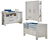 arthur berndt TIL Babyzimmer Komplettset 3-teilig, Kinderbett (70 x 140 cm), extrabreite Wickelkommode mit Wickelaufsatz und Kleiderschrank Nordic Wood - Made in Germany