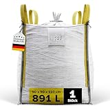 D-TACK 1x Big Bag | 90 x 90 x 110 cm | Säcke für Bauschutt, Holz, Laub, Kies, Sand, Erde, Gartenabfall, Grünschnitt, Pellets | 4 Schlaufen für Kran & Stapler | 1.000 kg | Inkl. Schürze zum Zubinden