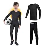 Kinder-Unterziehschicht – Fleece-gefütterte athletische Fußball-Skins, warme Fußball-Skins, langärmeliges Oberteil und Leggings, Kompressionsset, reflektierende Linie, Thermounterwäsche für Radfahren