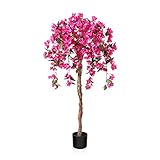 Fopamtri Kunstpflanze Kunstbaum mit Blüten 120cm Künstliche Pflanzen im Topf Groß Rosa Fake Pflanzen für Indoor Outdoor Schlafzimmer Büro Garten Dekoration (1 Pack)