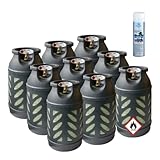 Bluecraft 9x Premium Eigentums Propangasflasche 10 kg gefüllt inkl. Lecksuchspray für Camping, Gasgrill, Gaskocher