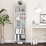 Hzuaneri Bücherregal, Regal, Standregal, Büroregal, mit 6 Fächern, offen, für Wohnzimmer, Arbeitszimmer, Büro, als Raumteiler, 24 x 48 x 170 cm, Weiß 01103XBC