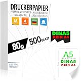Druckerpapier 80g weiß A5-500 Blatt – 14,8 x 21 cm - PREMIUM PAPIER Reinweiß - Kopierpapier, Laserdrucker & Tintenstrahl für Uni, Fotografie, Büro & Office - MADE IN GERMANY - ACHTUNG DIN A5