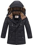 Vogstyle Jungen Winterjacke mit Kapuze Jacken Blouson Kinder Kapuzenparka Warm Blouson Wintermantel, Schwarz, 140-150 (Herstellergröße: 150)