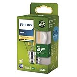 PHILIPS Classic ultraeffiziente LED-Lampe mit Energieeffizienzklasse A, ersetzt 40W, E14 Sockel, Tropfenform, Klar, warmweißes Licht (2700K), neue Generation, Warmweiß