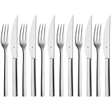 WMF Nuova Steakbesteck 12-teilig, für 6 Personen, Set für 6 Personen, Steakgabel und Steakmesser Set aus Cromargan Edelstahl poliert, spülmaschinengeeignet