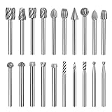 20 Stück HSS Drehfräser Fräser Set,Hartmetall Frässtifte mit Einzelschnitt für Dremel Zubehoer,3mm Schaft Holzschnitzerei Bohrer Set für DIY Holzarbeiten, Gravieren,Bohren,Metall Polieren,Schleifen