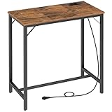 HOOBRO Bartisch mit Ladestation, Küchentisch, rechteckiger Stehtisch, untere Querstrebe, dreieckige Stützstruktur, Langer schmaler Bartisch, Vintage-Stil, rustikales Braun EBF90CBT01
