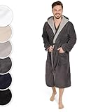Blumtal Bademantel Herren Baumwolle 100% in S - OEKO-TEX Zert. Morgenmantel Mit Kapuze - Frottee + Velours - Männer Bademantel Anthrazit-Grau