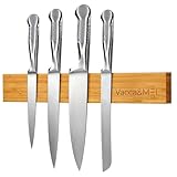 Magnetleiste Bambus 40 cm für Messer - extra starker Magnet, Klebe- oder Schraubmontage - inklusive Schärfer und Wasserwaage | Vacca & MEL