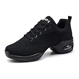 Damen Mesh Geteilte Sohle Jazzschuhe Lace Up Tanzsneaker Modern Tanzschuhe Sportlich Fitness Wanderschuhe Schwarz2 38