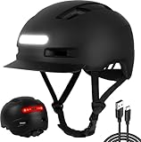 Shinmax Fahrradhelm Herren Damen, Helm Fahrrad mit USB Licht 5 Modi Fahrradhelm mit Visier, Mountainbike Helm Rennradhelm Erwachsen für Scooter Urban Pendler Black M