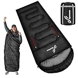 Schlafsack Outdoor - 200×85cm Deckenschlafsack 3-4 Jahreszeiten Camping Sleeping Bag für Erwachsene & Kinder | Leicht Tragbar Warm Schlafsack mit Armloch
