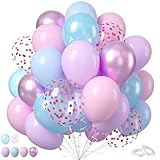 Pastellrosa Blau Lila Luftballons, 50 Stück Metallic Perle Latex Ballons Geburtstag Ballon für Mädchen Meerjungfrau Winter Frozen Geburtstagsdeko Babyparty Party Supplies